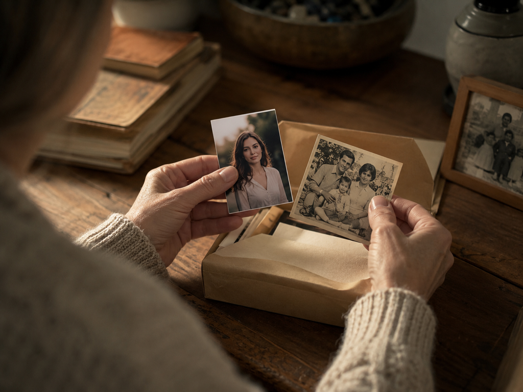 Upload panel with a blurry selfie and a faded scanned portrait queued for Imgupscale