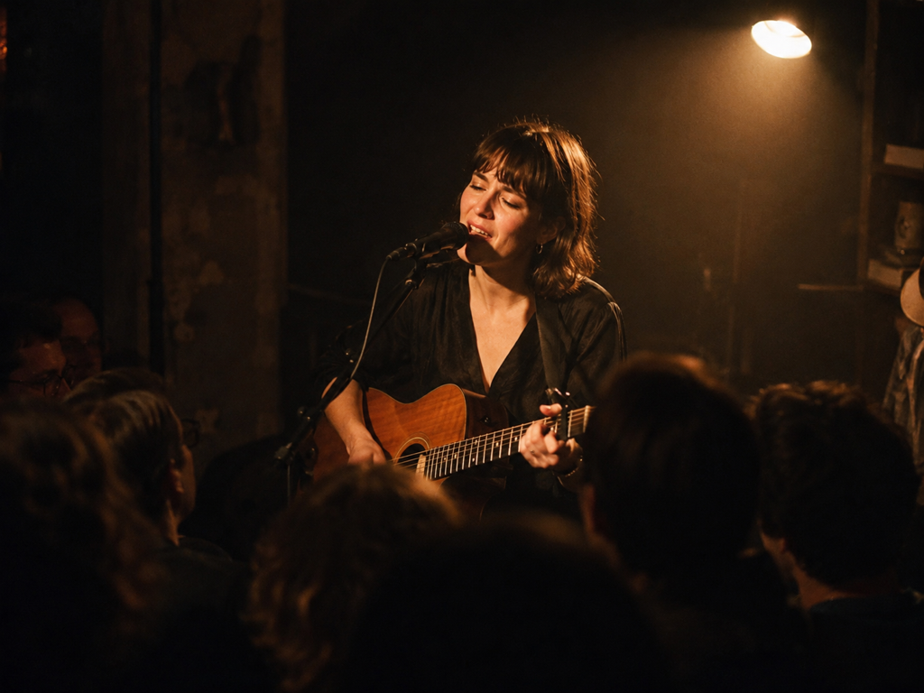 Concert photo shot at high ISO with color speckle beside a clean denoised subject